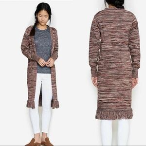 APIECE APART Freida Long Marled Fringe-trim Cardigan Large